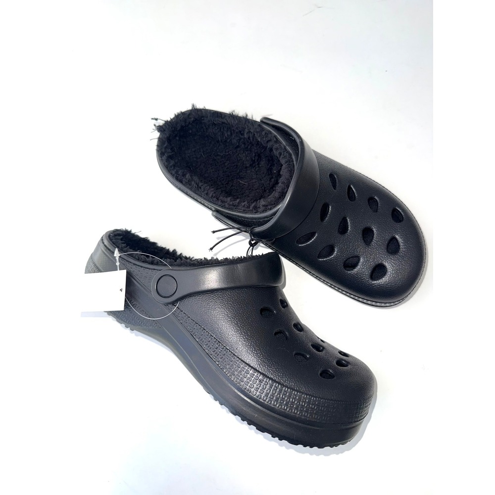 UNBRANDED Mens 7 Black Fuzzy Lined Slip On Waterproof Clog Shoes Bin8